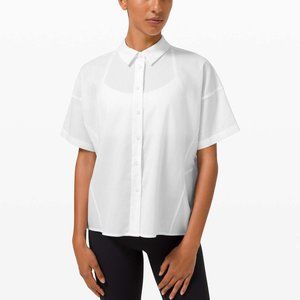 lululemon Boxy Seersucker Short Sleeve Button Down Shirt White | 0 NWOT